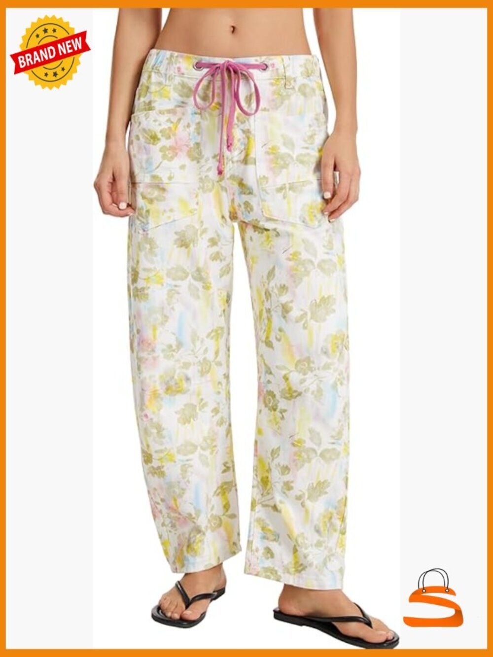 Womens Floral Print Wide Leg Barrel Jeans Trendy Loose Fit Y2K Pants Drawstring
